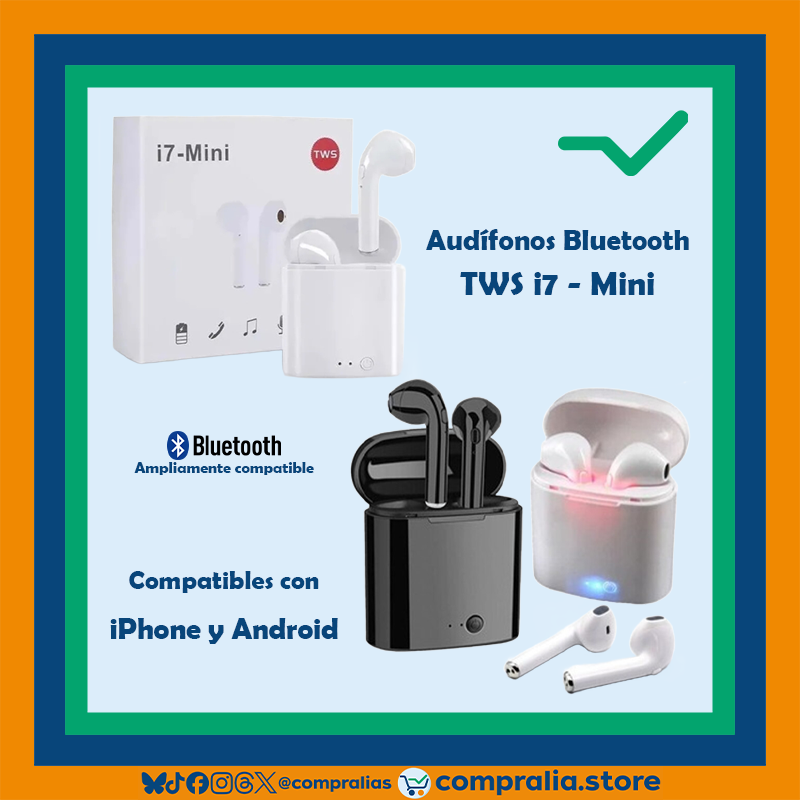 Audífonos Bluetooth Mini I7 | Diseño compacto y manos libres | Con estuche cargador portátil
