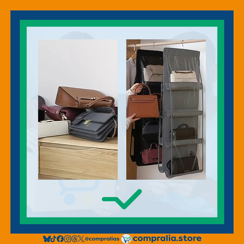 Organizador de Bolsos Colgante | Ahorra Espacio y Protege tus Accesorios | 8 Compartimentos Visibles y Plegables