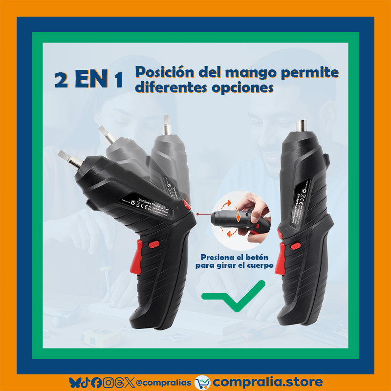 Destornillador Inalámbrico 47 en 1 | Herramienta Recargable 3.6V | Mango Ajustable | Luz LED | Accesorios Incluidos