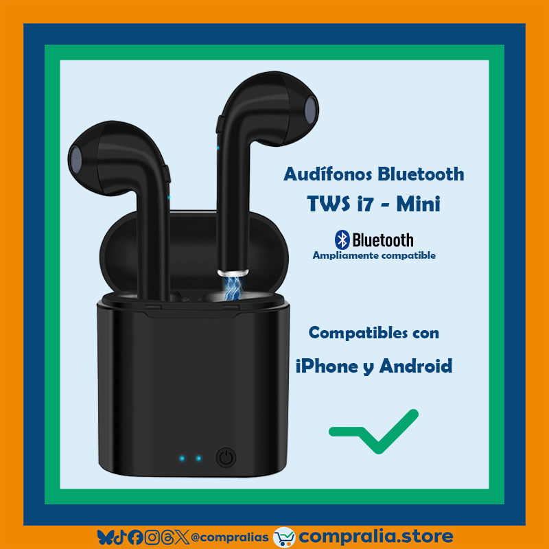 Audífonos Bluetooth Mini I7 | Diseño compacto y manos libres | Con estuche cargador portátil