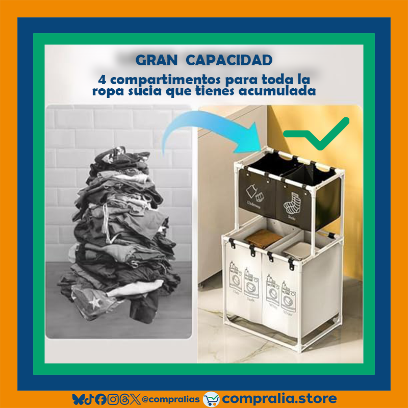 Canasta organizadora de Ropa Sucia | Gran Capacidad, Ruedas con Freno y Compartimentos