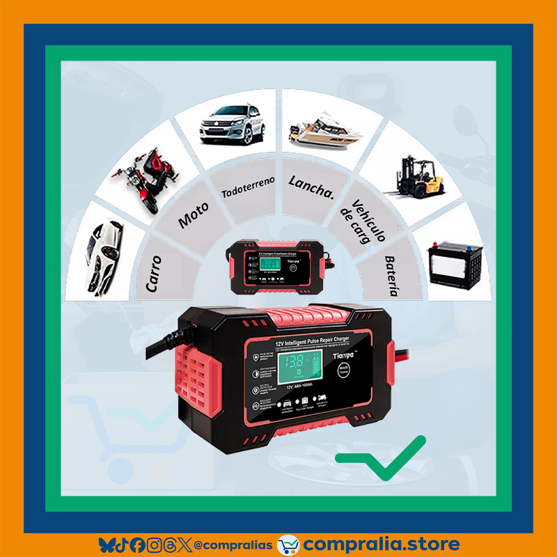 Cargador de Batería para Carro 12V 6A con Pantalla LCD | Reparación por Pulso y Modo Inteligente