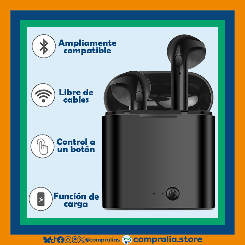 Audífonos Bluetooth Mini I7 | Diseño compacto y manos libres | Con estuche cargador portátil