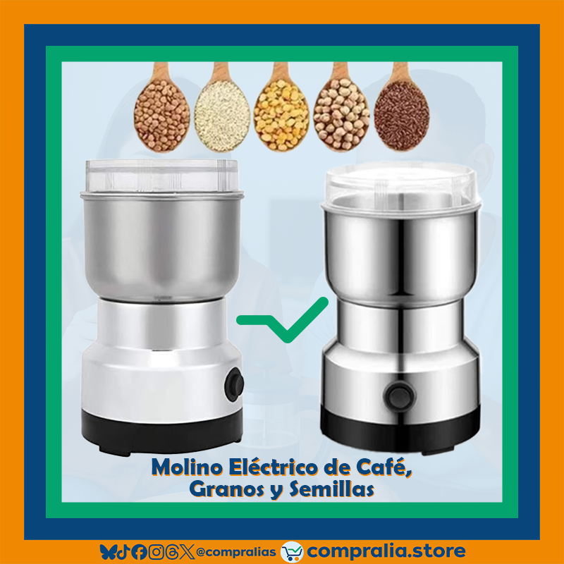 Molino Eléctrico de Café, Granos y Semillas | Acero Inoxidable | Rápido y Duradero