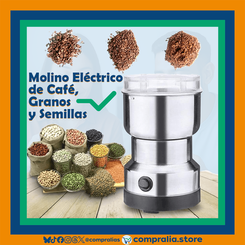 Molino Eléctrico de Café, Granos y Semillas | Acero Inoxidable | Rápido y Duradero