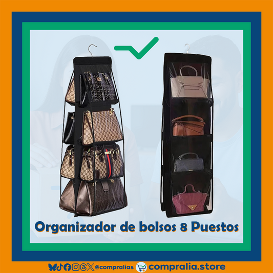 Organizador de Bolsos Colgante | Ahorra Espacio y Protege tus Accesorios | 8 Compartimentos Visibles y Plegables