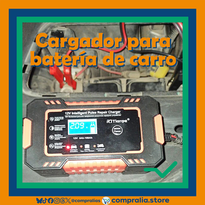 Cargador de Batería para Carro 12V 6A con Pantalla LCD | Reparación por Pulso y Modo Inteligente