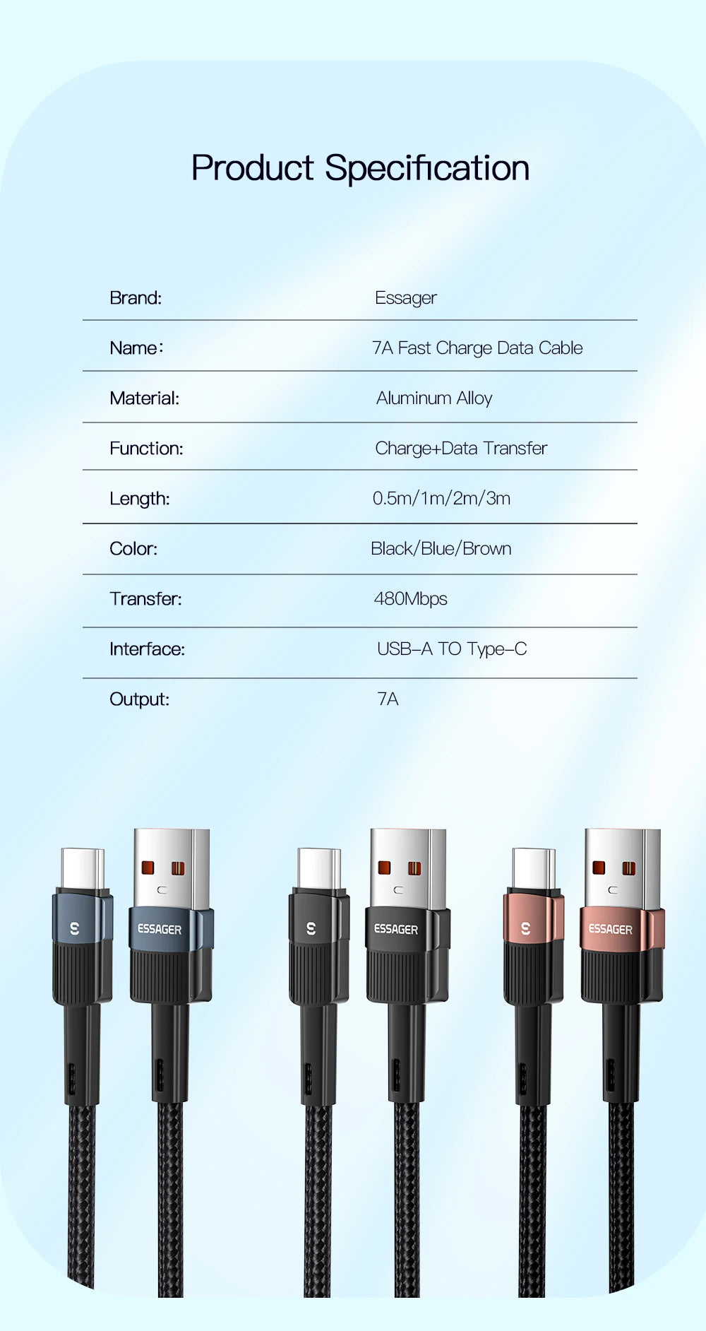 Cable USB Tipo C Essager 7A 100W