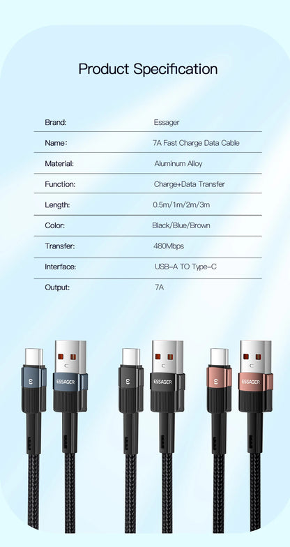 Cable USB Tipo C Essager 7A 100W