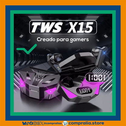 Audífonos Inalámbricos X15 TWS para Gaming | Bluetooth, Sonido HiFi 9D y Micrófono Integrado